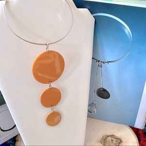 Vintage- Pop Plastic- Butterscotch Bakelite Modernist Collar Necklace